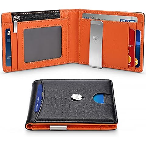 RFID Blocking Leather Wallet with Money Clip Cover
