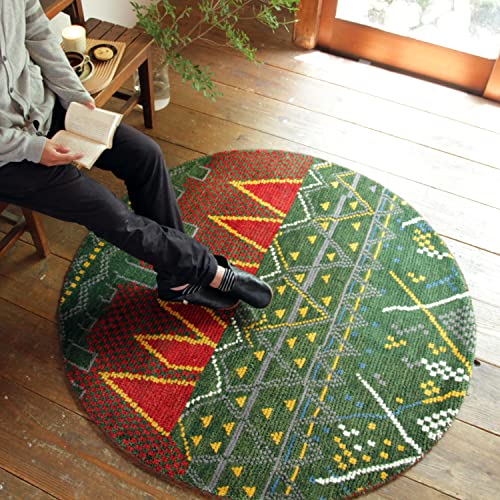 萩原 ラグ グリーン 直径約140cm 「クームース ガンター」 ウール100% 羊毛 手織り ノルディック エスニック