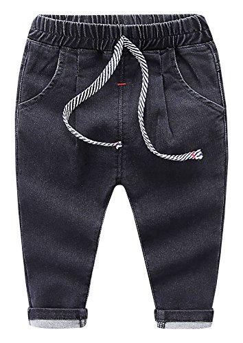 MMWORM Boys Ripped Denim Jeans Pants Elastic Waist Trousers with Belt for Baby Boys Girls 3-4 Years - Black