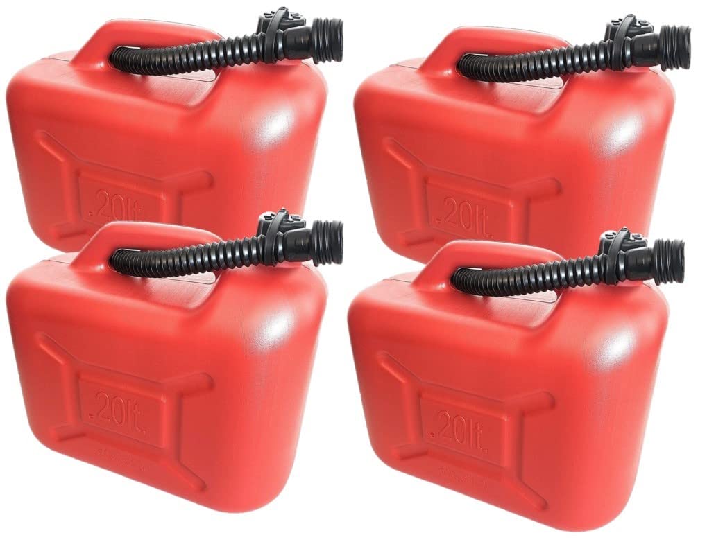 4 x Kanister 20L Kunststoff ROT ECO Reservekanister Benzinkanister Dieselkanister ÖlKanister -K&B Vertrieb- Kraftstoffkanister inkl. Ausgießrohr UN-Zulassung 1004