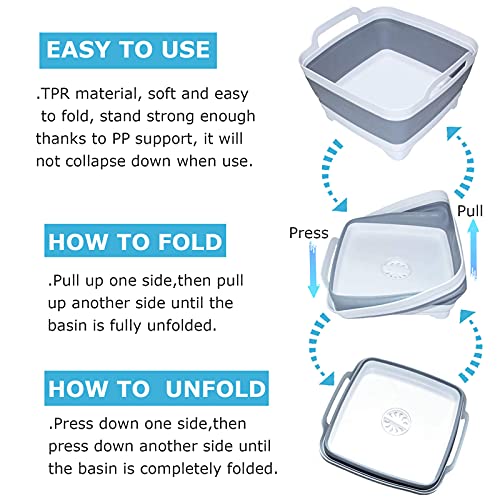 Montnorth Dishpan For Washing Dishes,9L Collapsible Dish Tub Portable Sink,Wash Dish Basin,Foldable Laundry Tub,Washing Basin With Drain Plug,Dishpan For Kitchen Sink,Camping Dish Washing Tub,Gray #TOP2