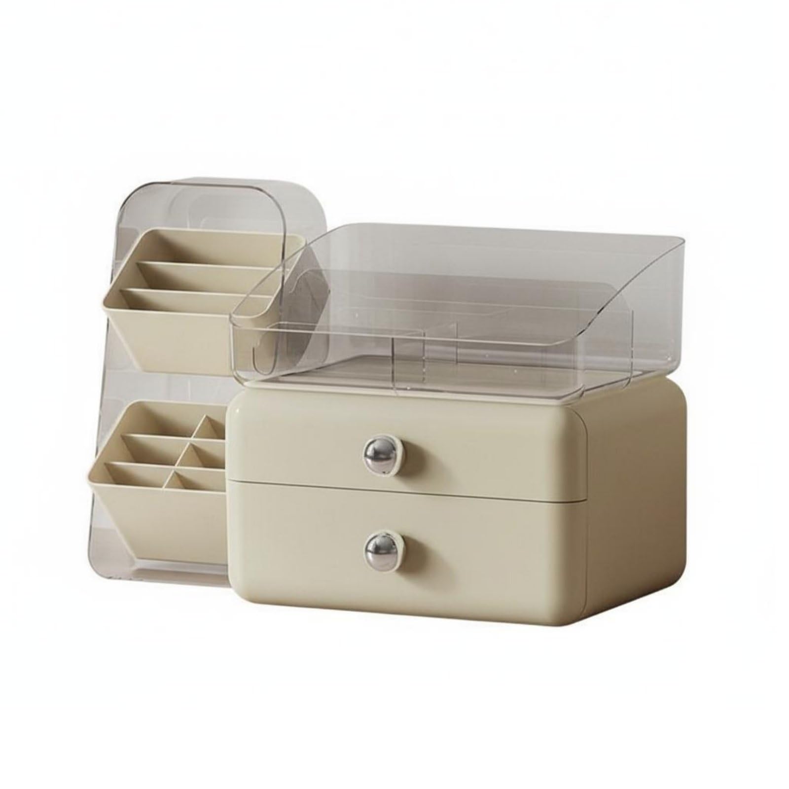 Organisateur de Maquillage Organisateur Boîte Présentoir Rangement Multi-niveaux pour Lotions et Parfums Tri Efficace à Compartiments Matériaux, Beige