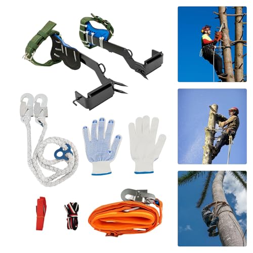 QUSKLISU Tree Pole Climbing Spike Set Portable Steel Pole Climbing Spurs Tree-Climbing Tools Forged Climber Gaffs Tool with Adjustable Leather Strap for Felling Trees, Picking Fruit, Hanging Objects