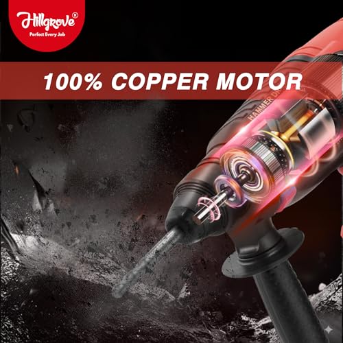 Image of Hillgrove H26H7 3 Modes Electric Rotary Hammer Drilling Impact Machine Industrial 26mm Hammer Impact Drill Machine Forward /Reverse Rotaion with 5 Bits for Making Holes in Metal /Wood /Concrete (1200 W)