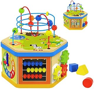 TOP BRIGHT Wooden Activity Cube Toy for 1 Year Old Boy and Girl Gifts, Child Bead Maze Toy for One Year Old Baby 1st Birthday Present