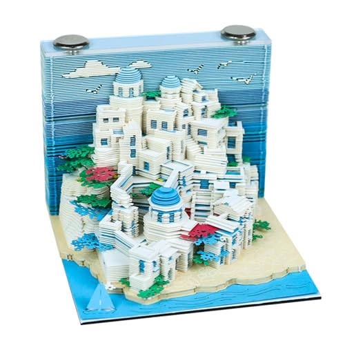 SIWEME Tear Away 3D Memo Pad Creative 3D Art Paper Sculpture Santorini Notepad Non-Sticky Note Pad Cubes for Office/Home DIY Christmas Decor Gifts