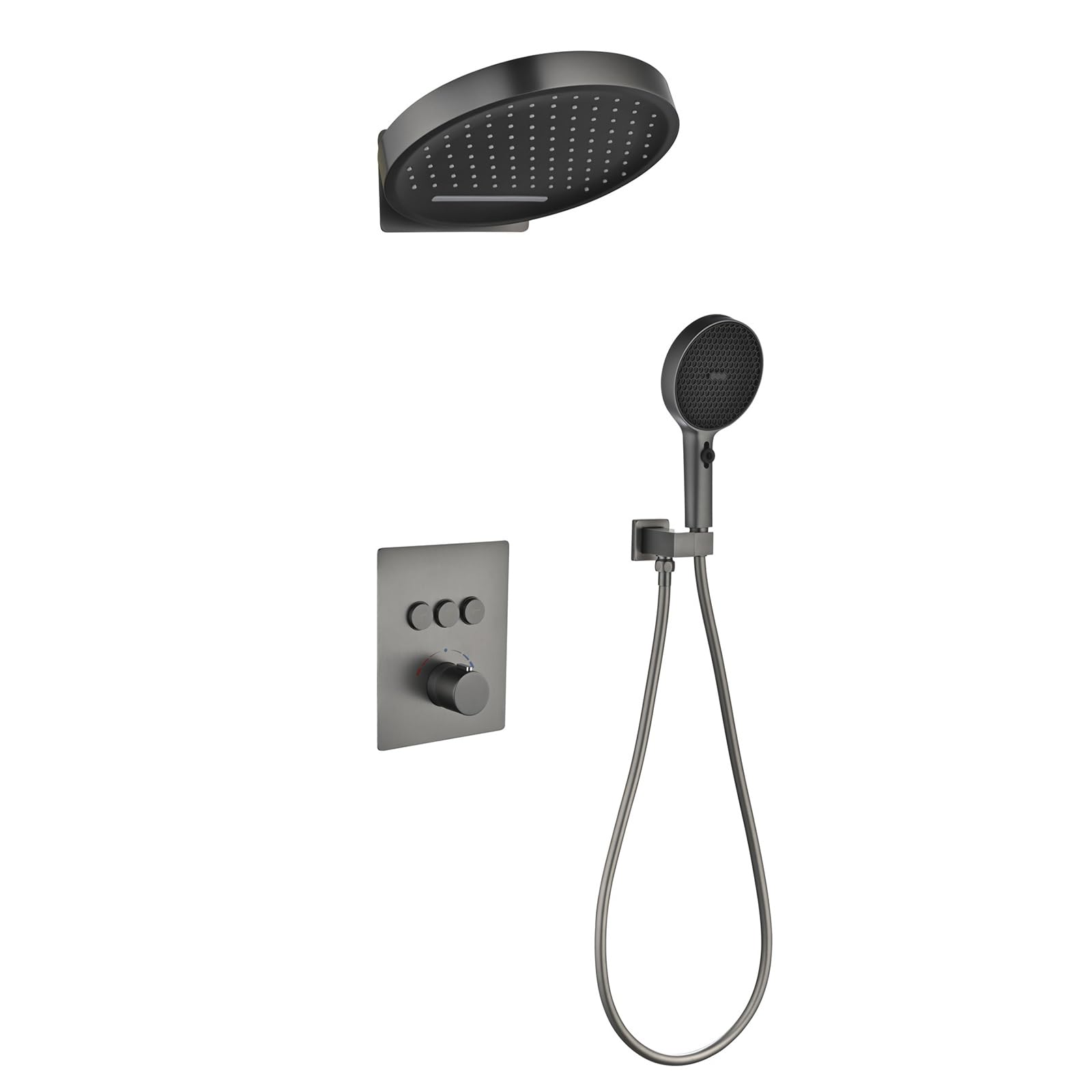Ensemble de douche encastrable thermostatique trois fonctions gris luxe