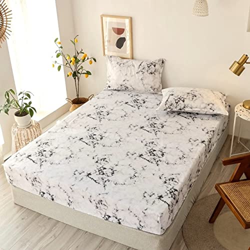 Drap housse 180x200 gris clair en polyester imprimé avec bande élastique