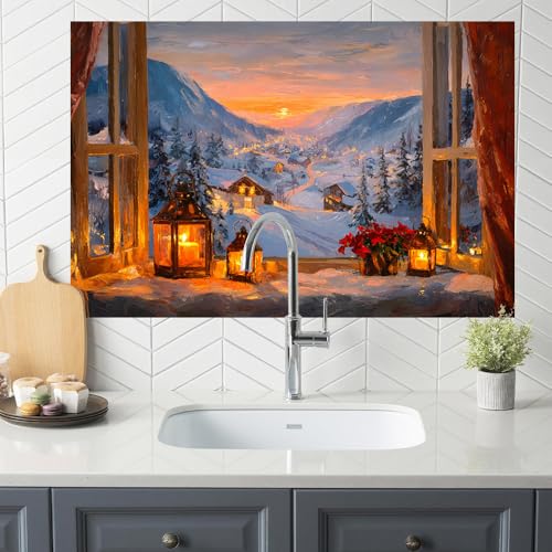 Image of Winter Lantern Valley Backsplash Peel and Stick, 35.4x23.6 in