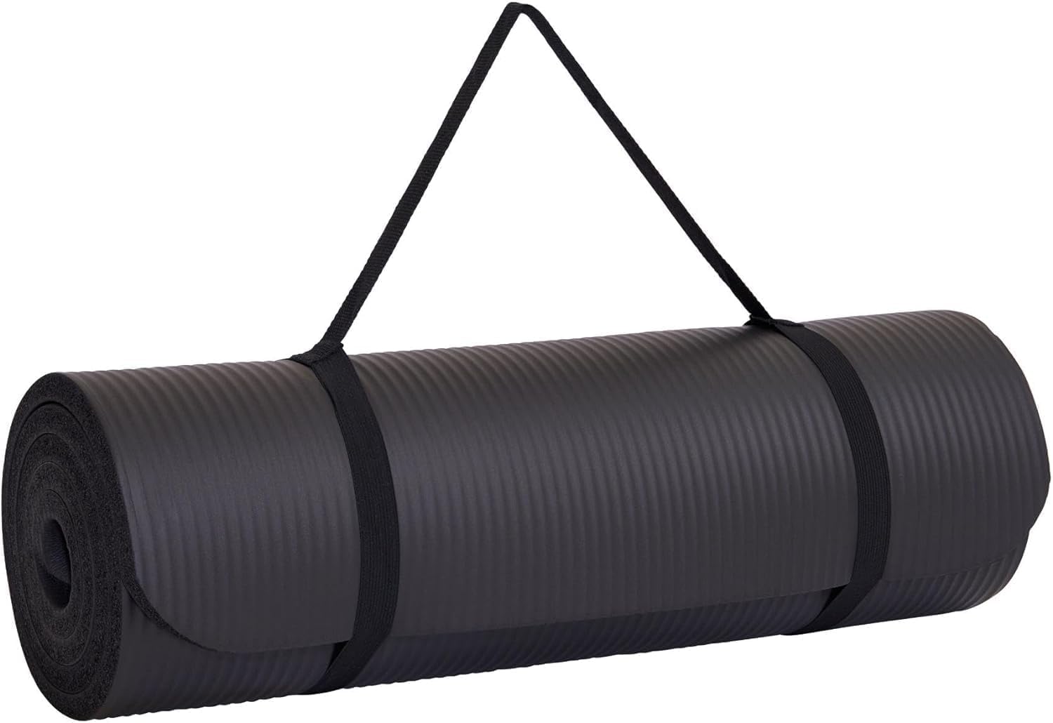 EVINOS Yoga Mat, Extra Thick, Non-Slip, Padded, 183x60 cm, with Carry Strap - NBR Foam Mat (Black)