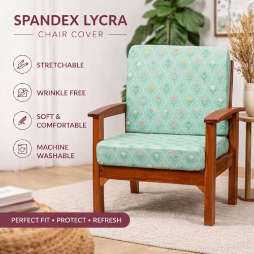 Image of STITCHNEST 'Contour Fit Series' Stretchable Printed Wooden Sofa Cover (Pack of 4) - Elastic Wooden Chair Cover | Wooden Sofa Seat Cover | Size - 20-21 x 20-21 x 3-5 in