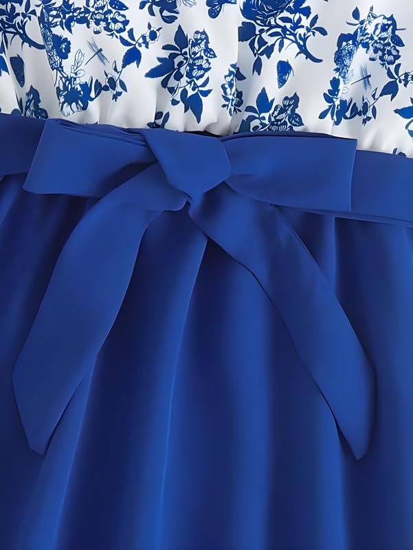Image of Niren Enterprise Girl's Floral Pattern Rayon Frock Dress with Cap Sleeve Round Neck Knee Length and A-Line Pull On Closure Type