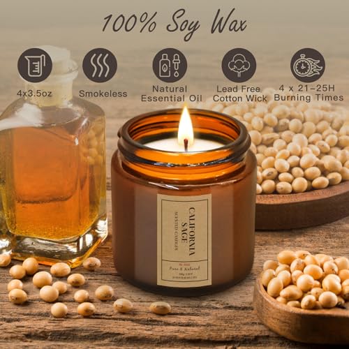 Scented Candles Gifts Set, Vintage Retro Stlye Hand Poured Natural Soy Wax Apothecary Amber Jar Candles Perfect Women & Men Gifts with Essential Oils for Aromatherapy Relaxation, 4Pack - Image 4
