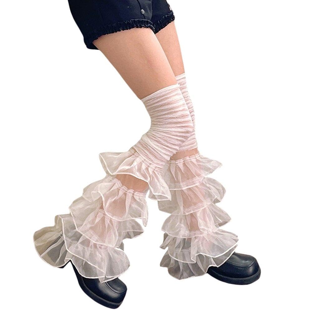 Sanfly Japanese Style over the Knee Leg Cover Socks Lace Ruffles High Leg Socks Punk Lolita Costume Jk Accessories for Girl