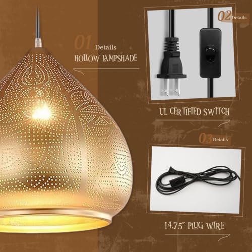 Image of Retro Hanging Pendant Light Plug in Cord Moroccan Hanging Lamp