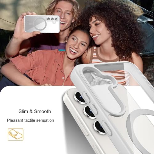 Image of DIZORO Compatible Samsung S25 fe 5g Case,Compatible with MagSafe, Non Yellow Military-Grade Drop Protection & Hard PC Back Cover Slim Transparent Anti-Scratch Shockproof Phone Case -White