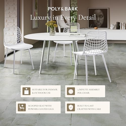 Image of Poly & BARK Marais Modern Dining Chairs Set of 4 - Mid Century Modern Plastic Dining Chair with Metal Legs - Kitchen & Dining Room Chairs - Indoor /Outdoor - Ebony Black