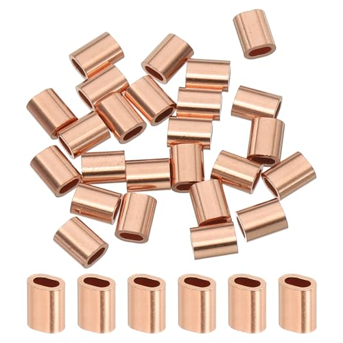 sourcing map 1/16(1mm) Wire Rope Stop Sleeve, Copper Crimping Loops Sleeve Oval Crimp Ferrules for Wire Rope and Cable Ferrule, Gold 25Pcs