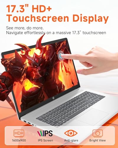 Image of HP 17 Inch Touchscreen Laptop Computer for Business, AMD Ryzen 5 7430U, 17.3 inch HD+ Anti-Glare Display, 16 GB RAM, 1 TB SSD, Copilot AI, Wi-Fi 6, Bluetooth 5.4, Fast Charge