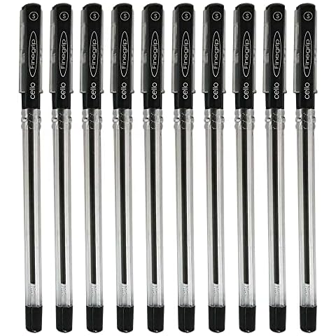 BLACK Ballpoint Pens, Finegrip, 0.7mm Fine Point, Pack of 10, Elasto Grip, Comfi-Tip, Fine Writing, Smooth Everyday Ball Pens, ZOFAX Black Ball Pen Cover