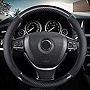 KAFEEK Classic Carbon Fiber Steering Wheel Cover, Universal 15 inch, Breathable Microfiber Leather, Black