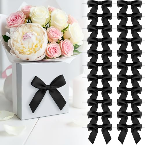Luceinvita 3.5" Black Satin Ribbon Bows (50 Packs)