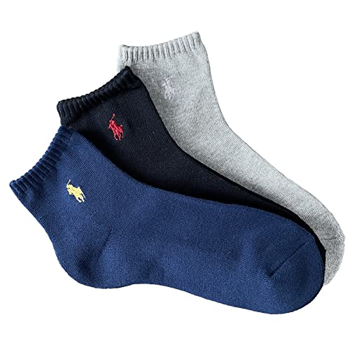 [ポロラルフローレン] [日本正規品] POLO RALPH LAUREN 靴下 レディース 3足セット 3足組 コットン ショート ソックス ブランド クルーソックス アンクルソックス 短い 白 黒 プレゼント 3246-904 MIX2(パイル無、黒/紺/グレー) 23cm 24cm 25cm