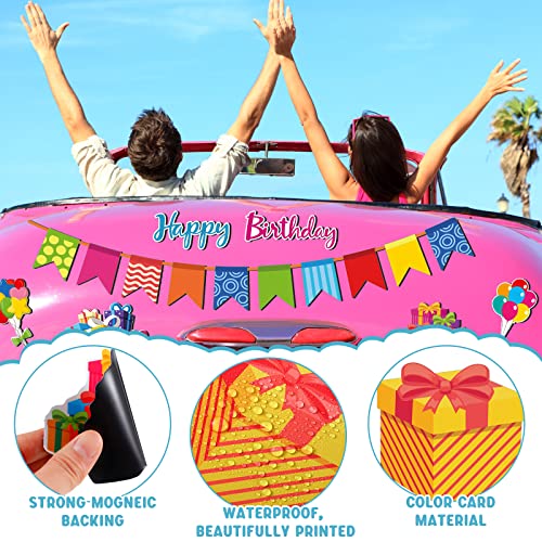 25 Pcs Birthday Car Decorations Happy Birthday Magnets For Refrigerator Reflective Automotive Magnetic Stickers Colorful Banner Cake Box Balloon Magnets For Diy Cruise Door Parade Metal Surface Decor #TOP4
