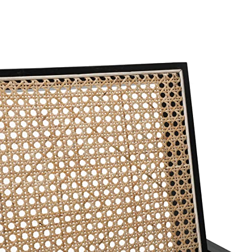 Rarzoe Rattan Armchairs, Modern Mid Century Handmade Natural Rattan Accent Chairs With Cane Back & Solid Wood Base, Upholstered Linen Leisure Chairs For Living Room Bedroom Home Office, Black #TOP5