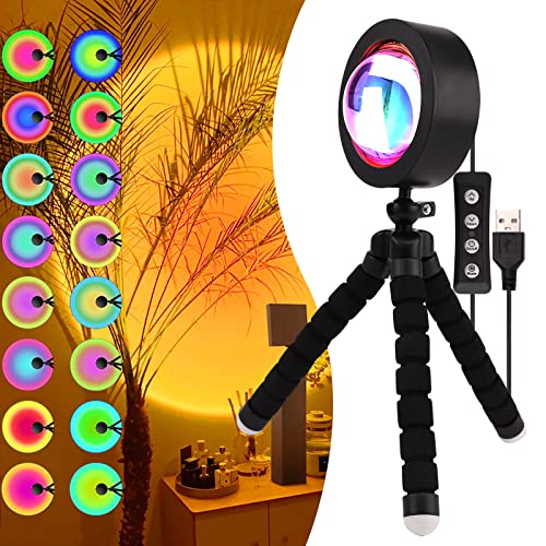 TSLBW Lampe de Coucher de Soleil 17 couleurs Lampe de Projection de Coucher de Soleil Lumière arc-en-ciel Rotation à 360 ° pour Photographie, Fond, fête, Festival, Chambre à Coucher, Salon