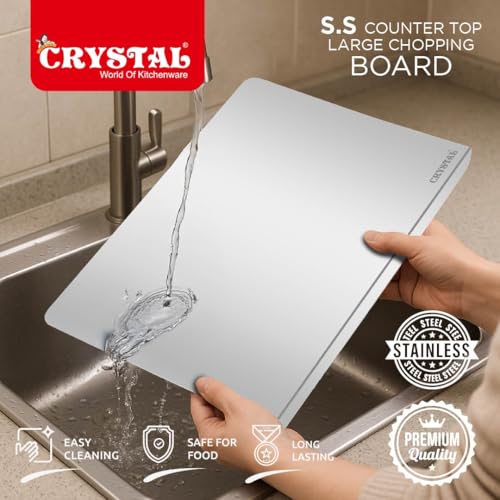 Image of Crystal Extra Large Countertop Stainless Steel Chopping Board for Kitchen | Perfect for Fruit & Vegetables | Haevy Duty Metal Board | Non Slip | Rust Proof | Size- 42 * 30 * 2.5 cm