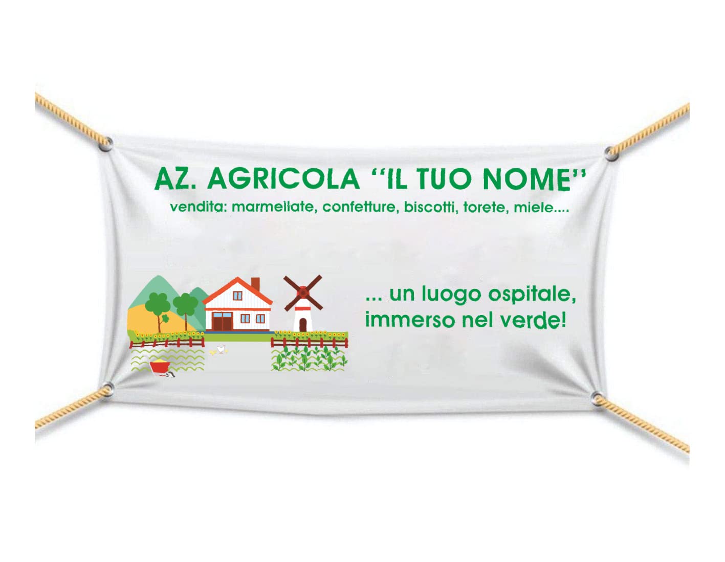 Banner Striscione - AZIENDA AGRICOLA CON NOME E SCRITTE PERSONALIZZABILE - Banner PVC Da Esterno GARANZIA 10 ANNI (500X100 CM)