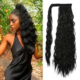 Kawaii Ponytail Wig,22 Inch Long Corn Wave Curly Wrap Around Pony Tail Heat Resistant Synthetic Hair
