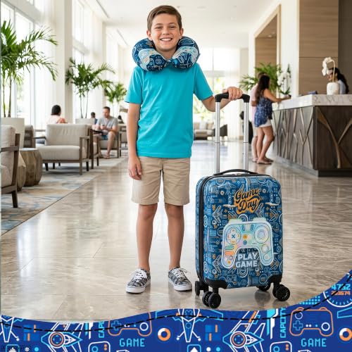 Image of Kids Luggage Sets for Boys 2 Piece Rolling Suitcases with Wheels Hardshell Toddler Suitcase with Travel Pillow Carry on Travel Luggage with Wheels
