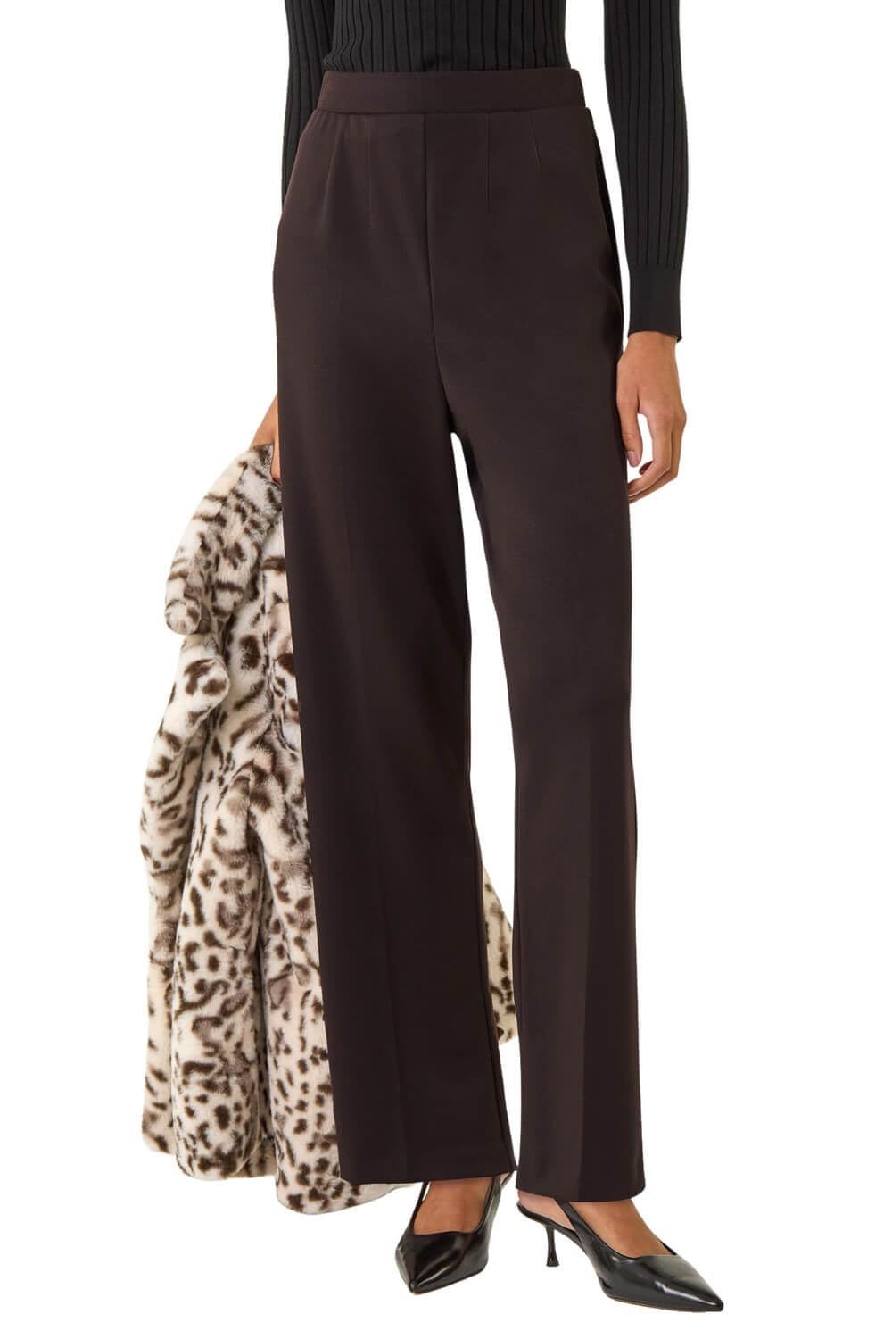 Roman Women's Chocolate Straight Leg Ponte Trouser In | Size: 16