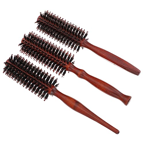 PartyKindom 3 piezas Cepillo Redondo de Cerdas Naturales para Cabello Rizado Desenredante y Masajeador Mango de Madera Resistente para Hombres y Mujeres para Tipo de Cabello y Diario