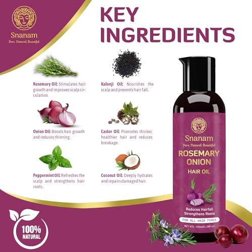 Image of Rosemary Onion Hair Oil | 100% Pure & Natural Hair Oil | Reduces Hair Fall, Strengthens Roots & Nourishes Hair | For All Hair Types | 100 ml