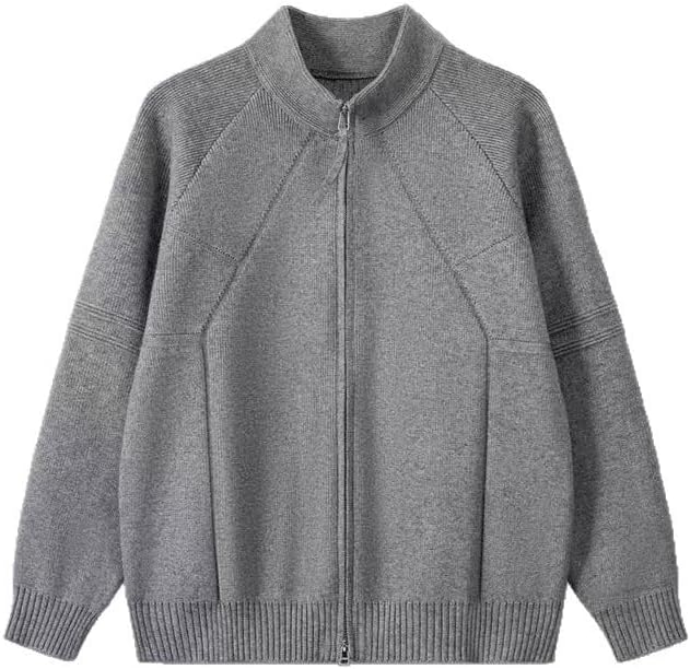Mens Stand Collar Zip Up Knit Sweater Long Sleeve Loose Fit Business Casual Classic Cardigan Outerwear