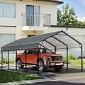 12x20 FT Heavy Duty Metal Carport, All-Weather Outdoor Vehicle Shelter with Steel Roof & Reinforced Frame, Permanent Car Canopy for Trucks, SUVs, Boats & Garden Storage, Gray