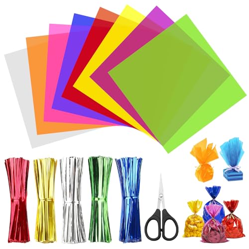 320 Blatt Cellophan Farbig - 19x19cm Cellophanfolie, Multi-8 Farben Cellophanfolie Zellophanfolie Bunt, Transparentpapier Bunt, Fensterfolie Basteln für Dekorationen, Sweet, DIY, Geschenk Arts