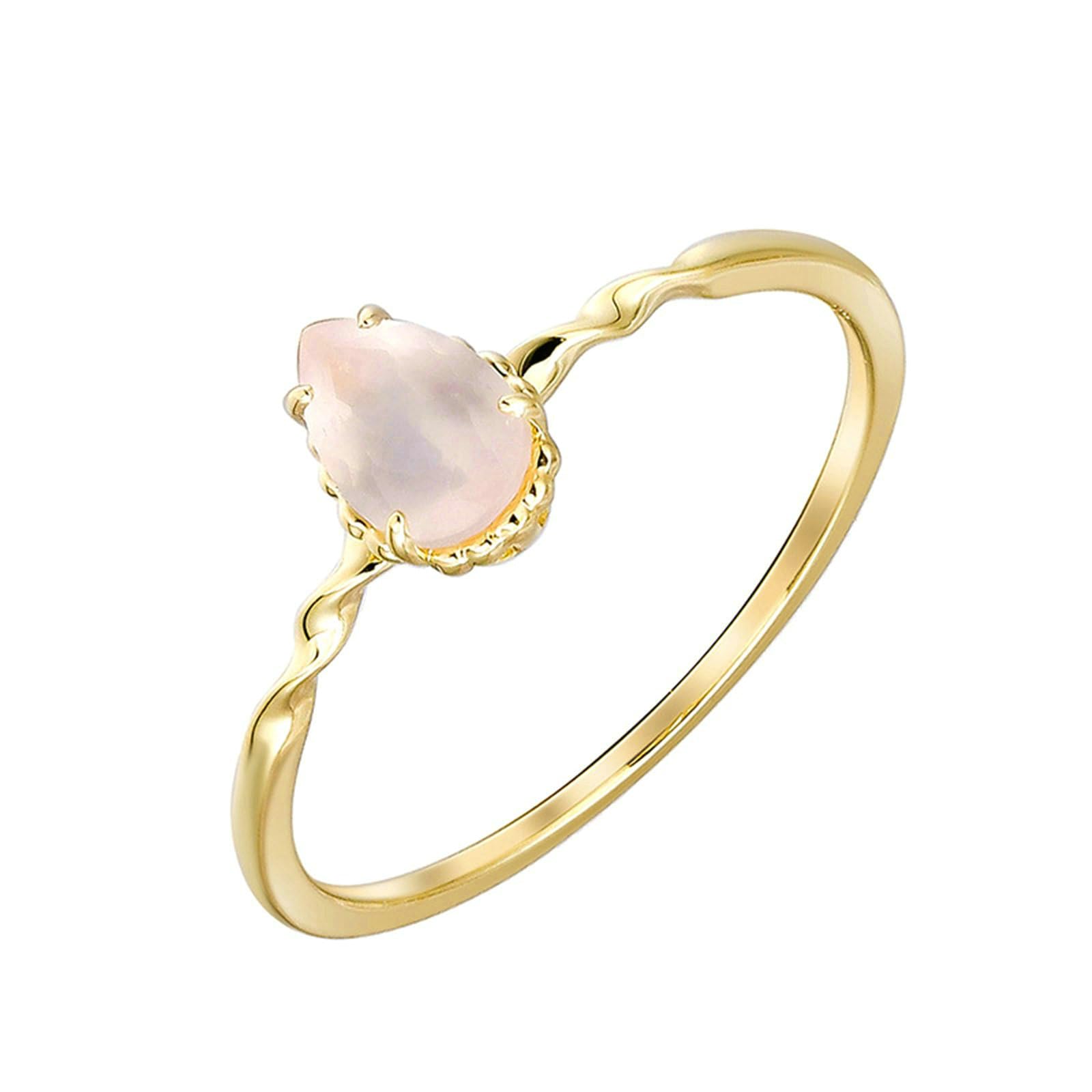 Anillo para mujer, oro de 18 quilates, con forma de pera, cristal rosa, anillo de compromiso, vintage, para mujer