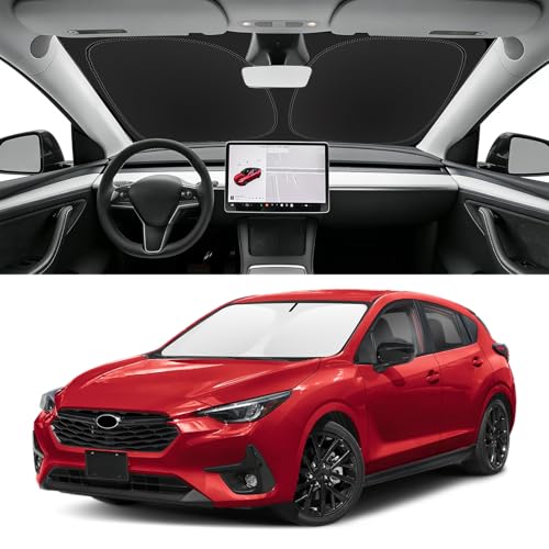 Image of Custom Fit Windshield Sun Shade for Subaru Impreza 2017-2023 | Blocks UV Rays and Sun Heat, Helps Reduce Interior Temperature, Protects Dashboard from Fading, Folds Easily for Storage
