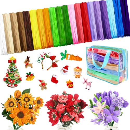 Image of 1000 Pcs Pipe Cleaners Craft-20 Assorted Colors Pipe Cleaners Bulk
