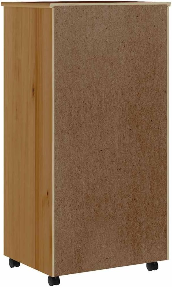 Rolling Cabinet Honey Brown Solid Pine Wood Storage Cabinet with Eight Spacious Drawers, Mobile Office Storage Locker, Polished Finish, 15.4 x 20.9 x 40.6 Inches for Home and Workspace