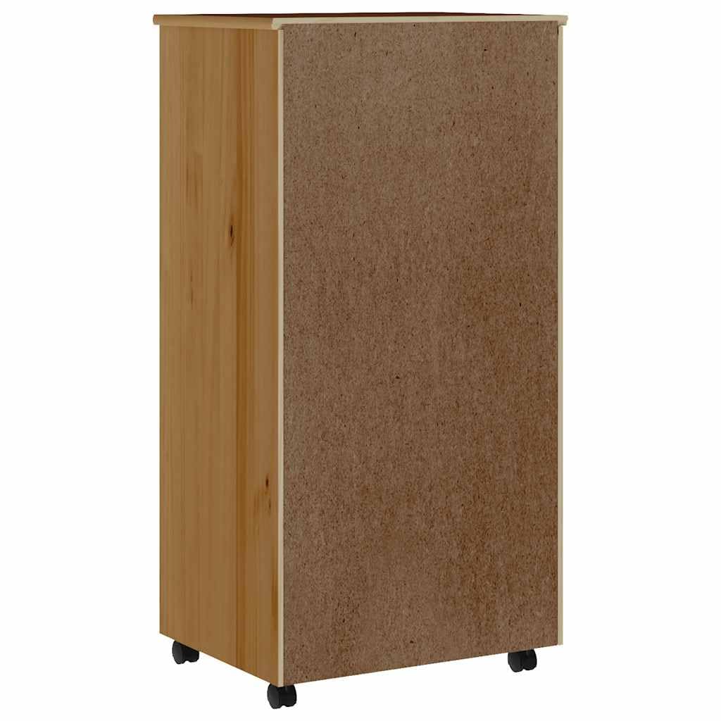 vidaXL Carrito con ruedas con cajones, color marrón miel, madera maciza de pino musgo