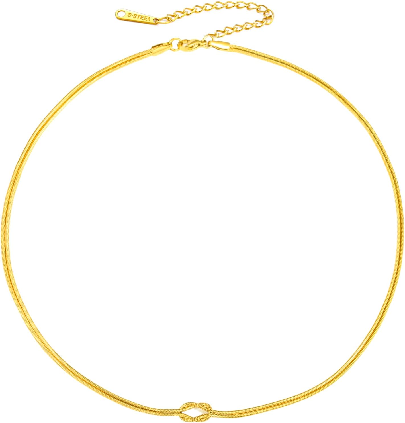 Amaxer True Lover Knot Adjustable Necklaces for Women Stainless Steel Snake Chain Love Knot Choker