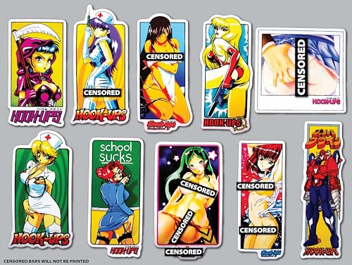 Hook-Ups Sticker Pack Set 10 Reproduction Skater Decal Anime Girl Santa Cruz Anti Hero Skateboarder Element Alien Workshop Birdhouse Flip Baker 90s 00s Skate