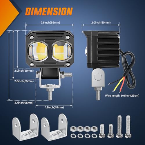 Image of Nilight Motorcycle Driving Lights 2.5 inch White Amber Spot Beam Fog Light LED Pods IP67 Waterproof Auxiliary Offroad Lighting for Motorbike Dirt Bike e-Bike Scooter Snowmobile ATV UTV SUV Truck