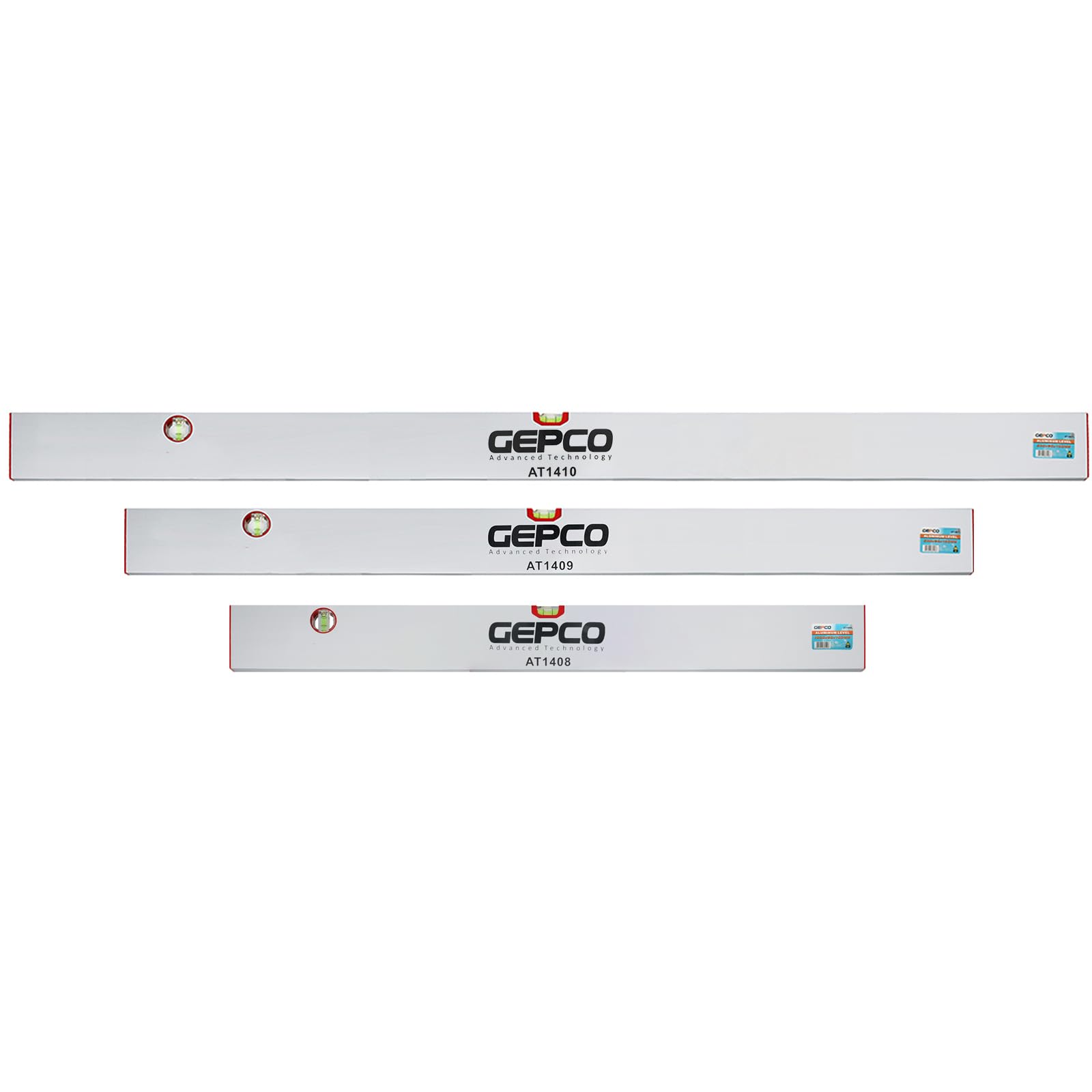 GEPCO - Set di 3 piastre direzionali in alluminio, 100-120-150 cm, 2 livelle a bolla