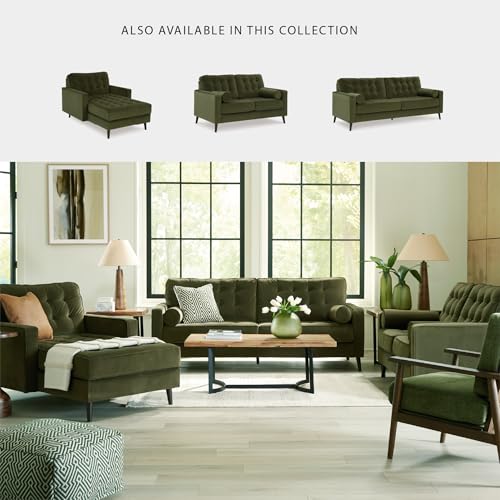 Image of Signature Design by Ashley Olive Green Velvet Sofa, No Assembly | 87-in couch, Sag-resistant platform foundation system, Easy-clean polyester velvet, Water or solvent cleanable, Reveon Lakes